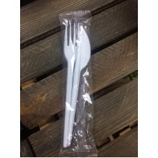 Набор одноразовый вилка и нож в индивидуальной упаковке 16/17см, 100 шт/уп. белый пластик