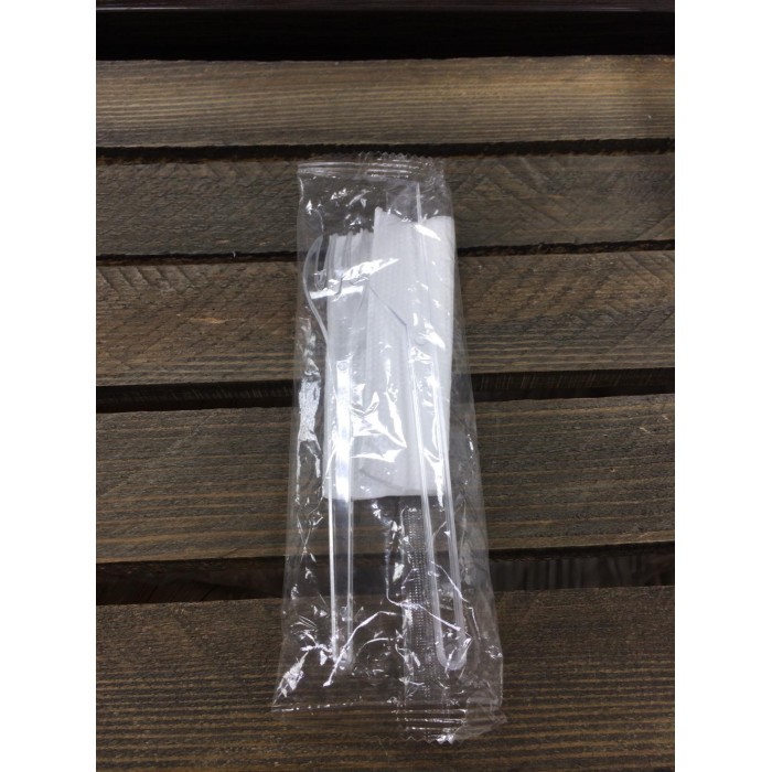 Набор вилка и нож в индивидуальной упаковке 16/17см, 100 шт/уп. прозрачный стеклопластик